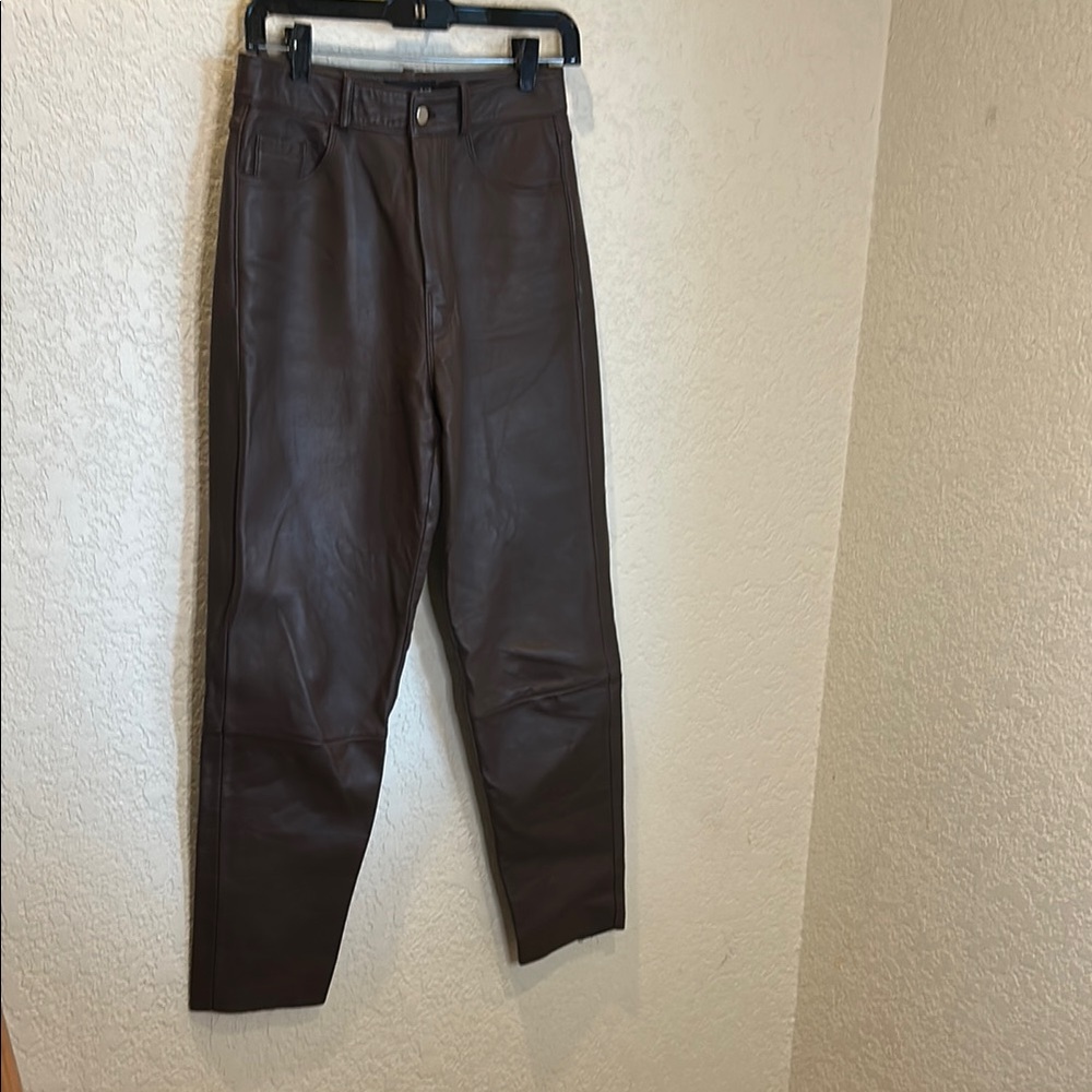 Lamarque Dark Brown Leather High-Waist Pants Sz 26